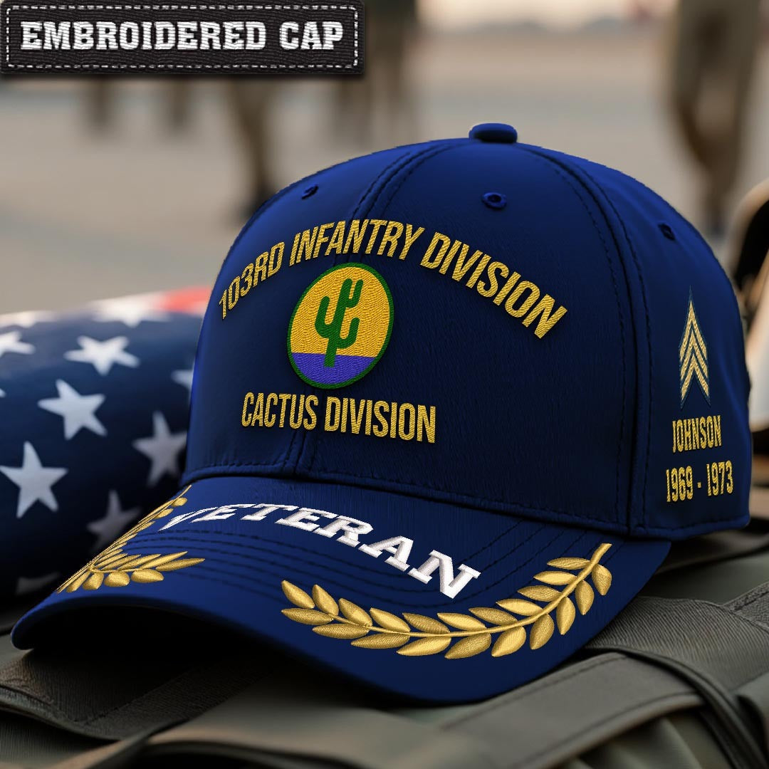 Cowgic U.S. Army 103rd Infantry Division Embroidered Classic Structured Cap - Embroidered Cap for Veterans