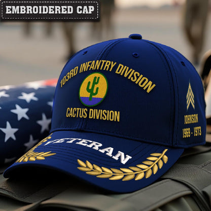Cowgic U.S. Army 103rd Infantry Division Embroidered Classic Structured Cap - Embroidered Cap for Veterans