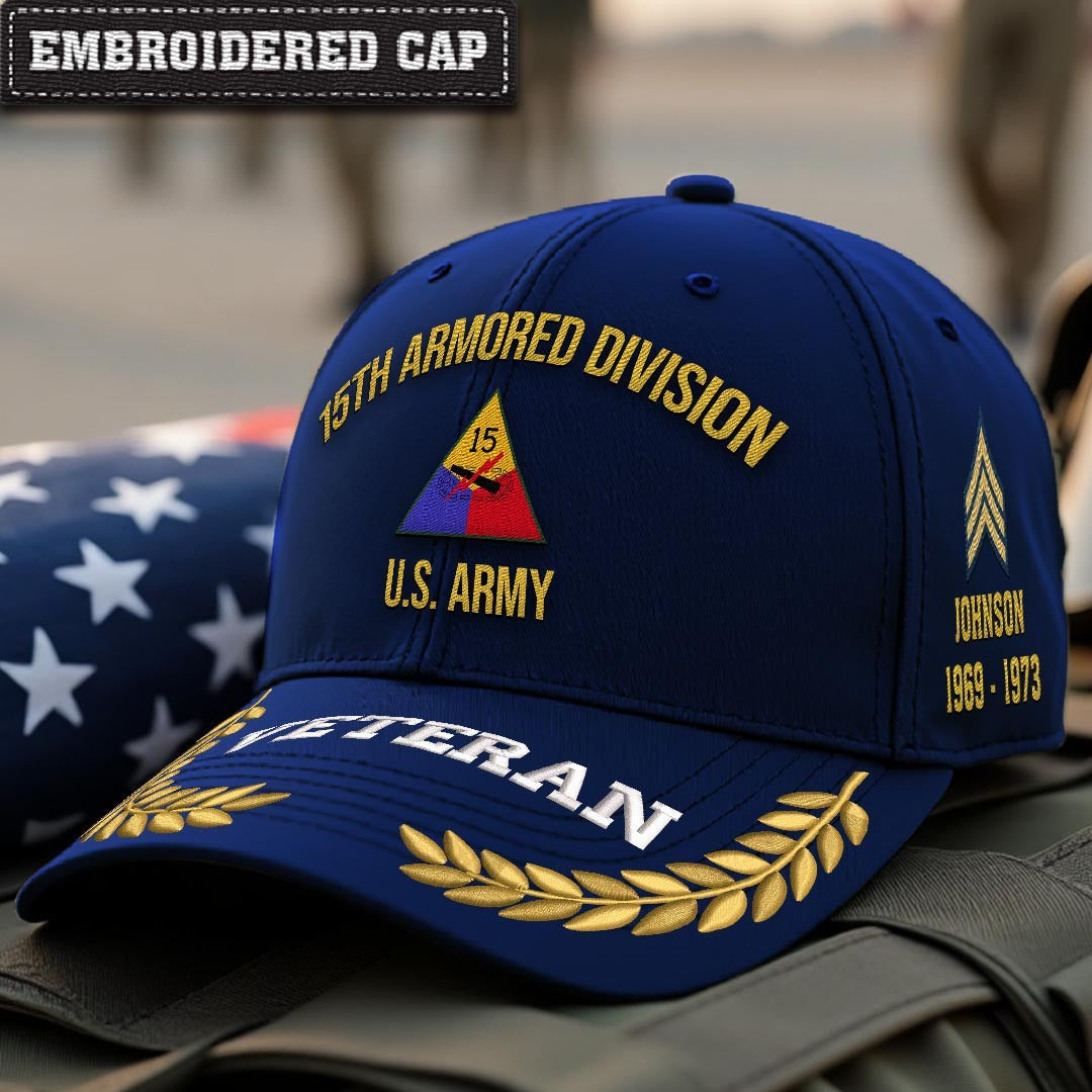 Cowgic U.S. Army 15th Armored Division Embroidered Classic Structured Cap - Embroidered Cap for Veterans
