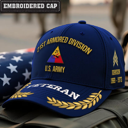 Cowgic U.S. Army 21st Armored Division Embroidered Classic Structured Cap - Embroidered Cap for Veterans