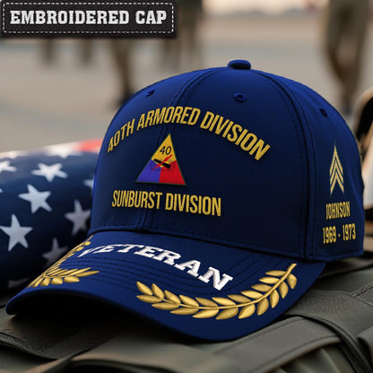 Cowgic U.S. Army 40th Armored Division Embroidered Classic Structured Cap - Embroidered Cap for Veterans