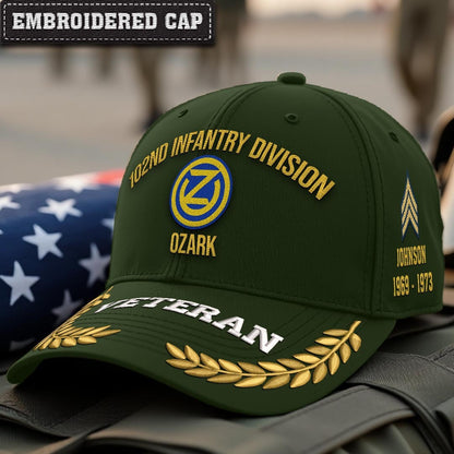 Cowgic U.S. Army 102nd Infantry Division Embroidered Classic Structured Cap - Embroidered Cap for Veterans