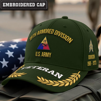 Cowgic U.S. Army 19th Armored Division Embroidered Classic Structured Cap - Embroidered Cap for Veterans