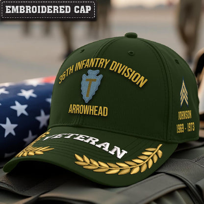 Cowgic U.S. Army 36th Infantry Division Embroidered Classic Structured Cap - Embroidered Cap for Veterans