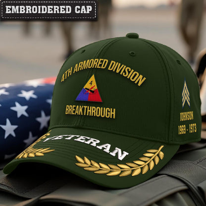 Cowgic U.S. Army 4th Armored Division Embroidered Classic Structured Cap - Embroidered Cap for Veterans