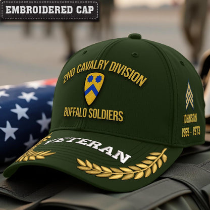 Cowgic U.S. Army 2nd Cavalry Division Embroidered Classic Structured Cap - Embroidered Cap for Veterans