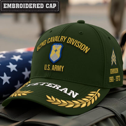 Cowgic U.S. Army 62nd Cavalry Division Embroidered Classic Structured Cap - Embroidered Cap for Veterans