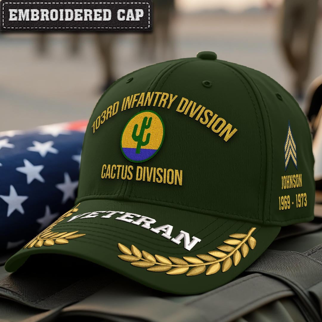 Cowgic U.S. Army 103rd Infantry Division Embroidered Classic Structured Cap - Embroidered Cap for Veterans