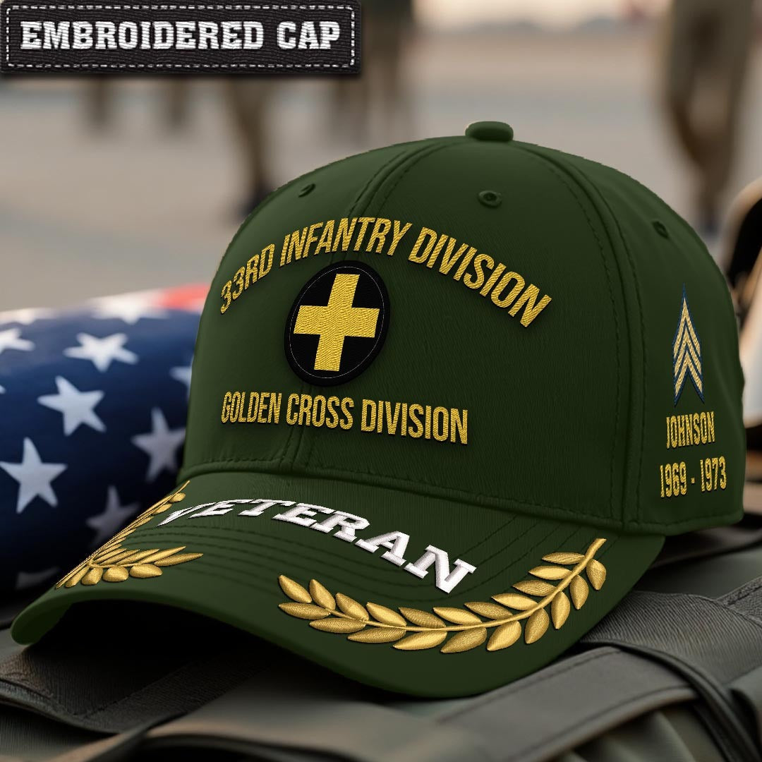 Cowgic U.S. Army 33rd Infantry Division Embroidered Classic Structured Cap - Embroidered Cap for Veterans