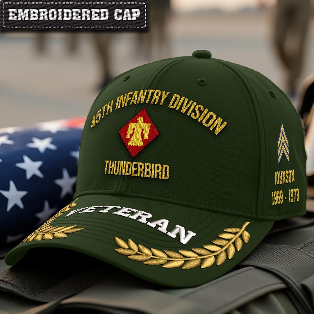 Cowgic U.S. Army 45th Infantry Division Embroidered Classic Structured Cap - Embroidered Cap for Veterans
