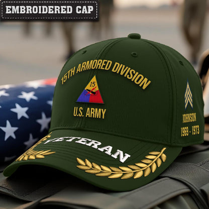 Cowgic U.S. Army 15th Armored Division Embroidered Classic Structured Cap - Embroidered Cap for Veterans