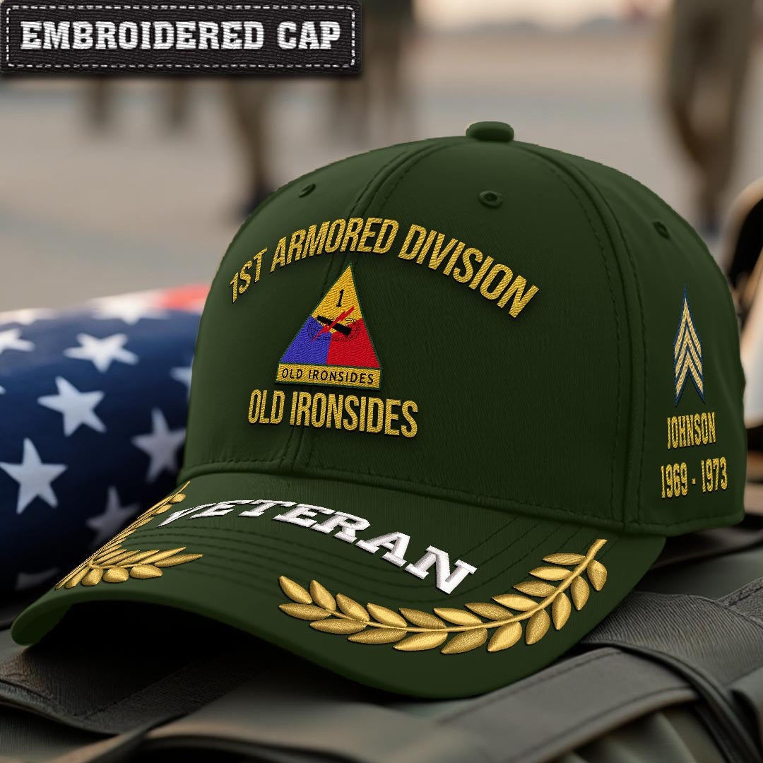 Cowgic U.S. Army 1st Armored Division Embroidered Classic Structured Cap - Embroidered Cap for Veterans