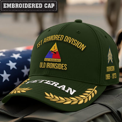 Cowgic U.S. Army 1st Armored Division Embroidered Classic Structured Cap - Embroidered Cap for Veterans