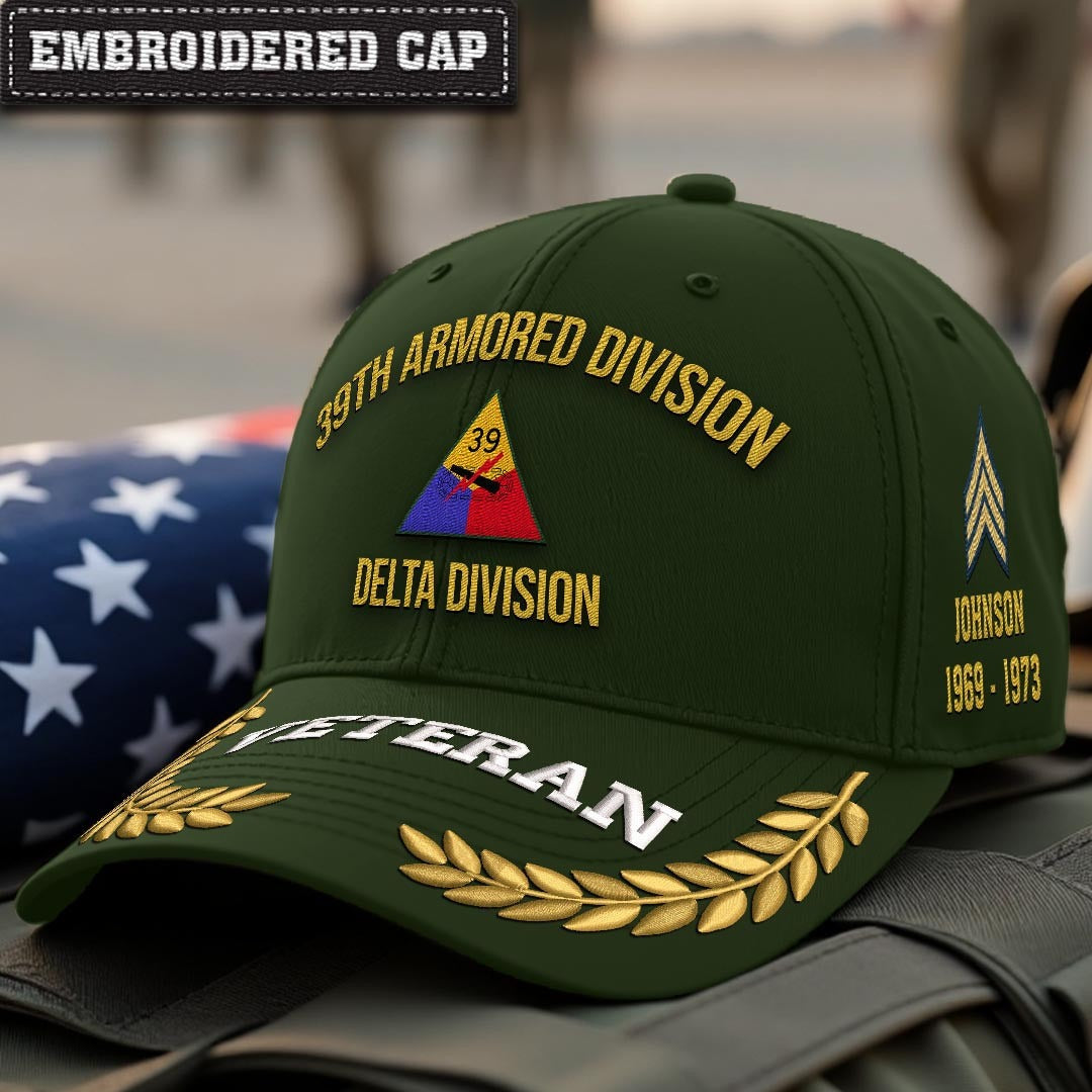 Cowgic U.S. Army 39th Armored Division Embroidered Classic Structured Cap - Embroidered Cap for Veterans