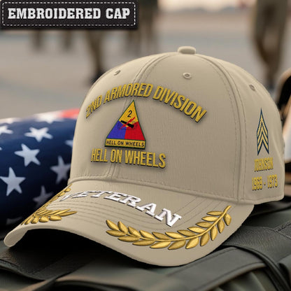 Cowgic U.S. Army 2nd Armored Division Embroidered Classic Structured Cap - Embroidered Cap for Veterans