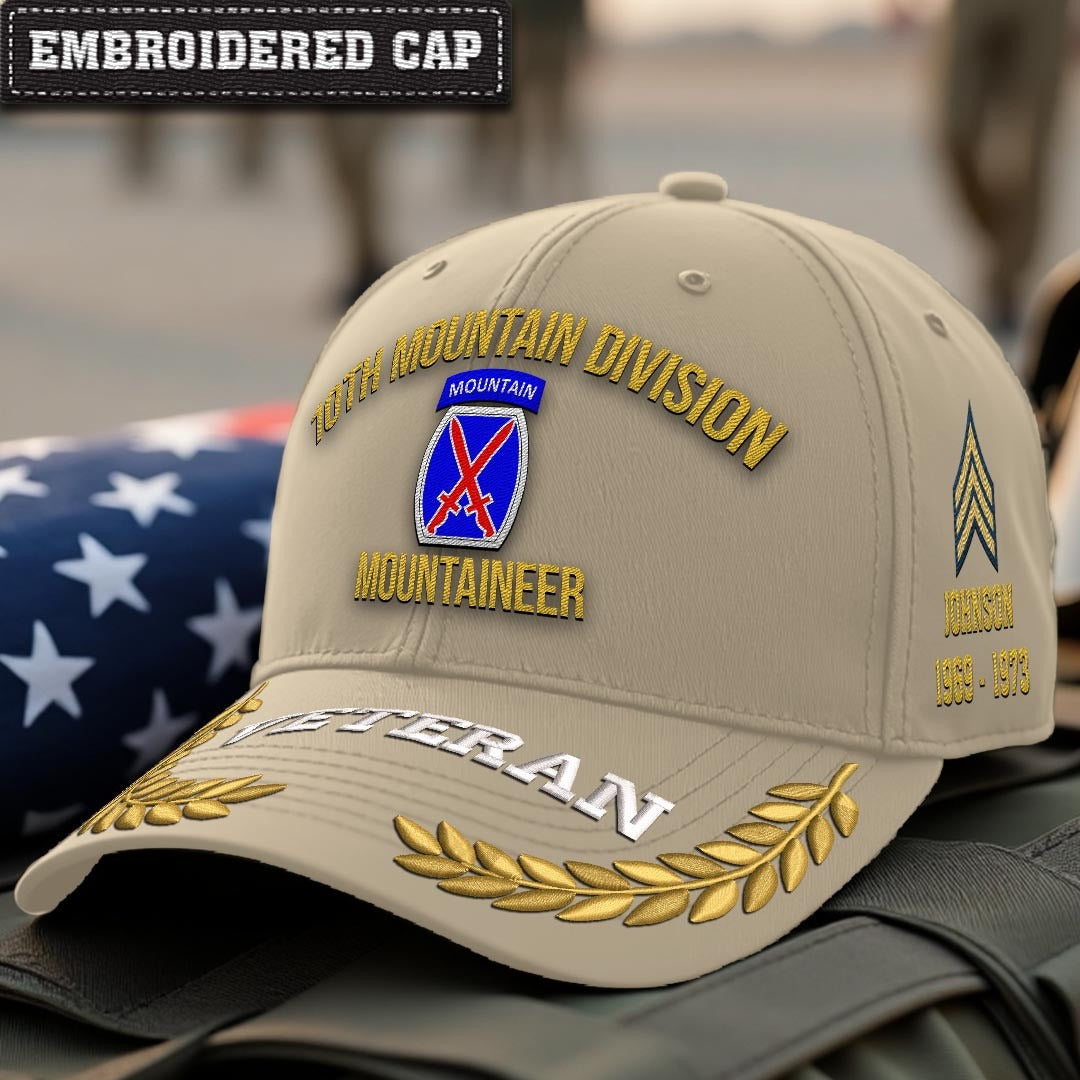 Cowgic U.S. Army 10th Mountain Division Embroidered Classic Structured Cap - Embroidered Cap for Veterans