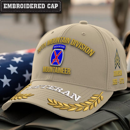 Cowgic U.S. Army 10th Mountain Division Embroidered Classic Structured Cap - Embroidered Cap for Veterans