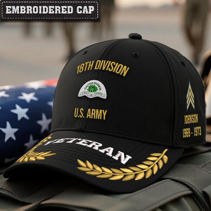 Cowgic U.S. Army 18th Division Embroidered Classic Structured Cap - Embroidered Cap for Veterans