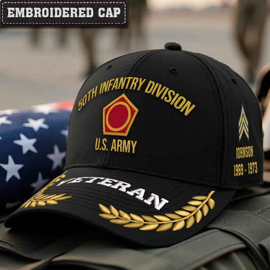 Cowgic U.S. Army 50th Infantry Division Embroidered Classic Structured Cap - Embroidered Cap for Veterans