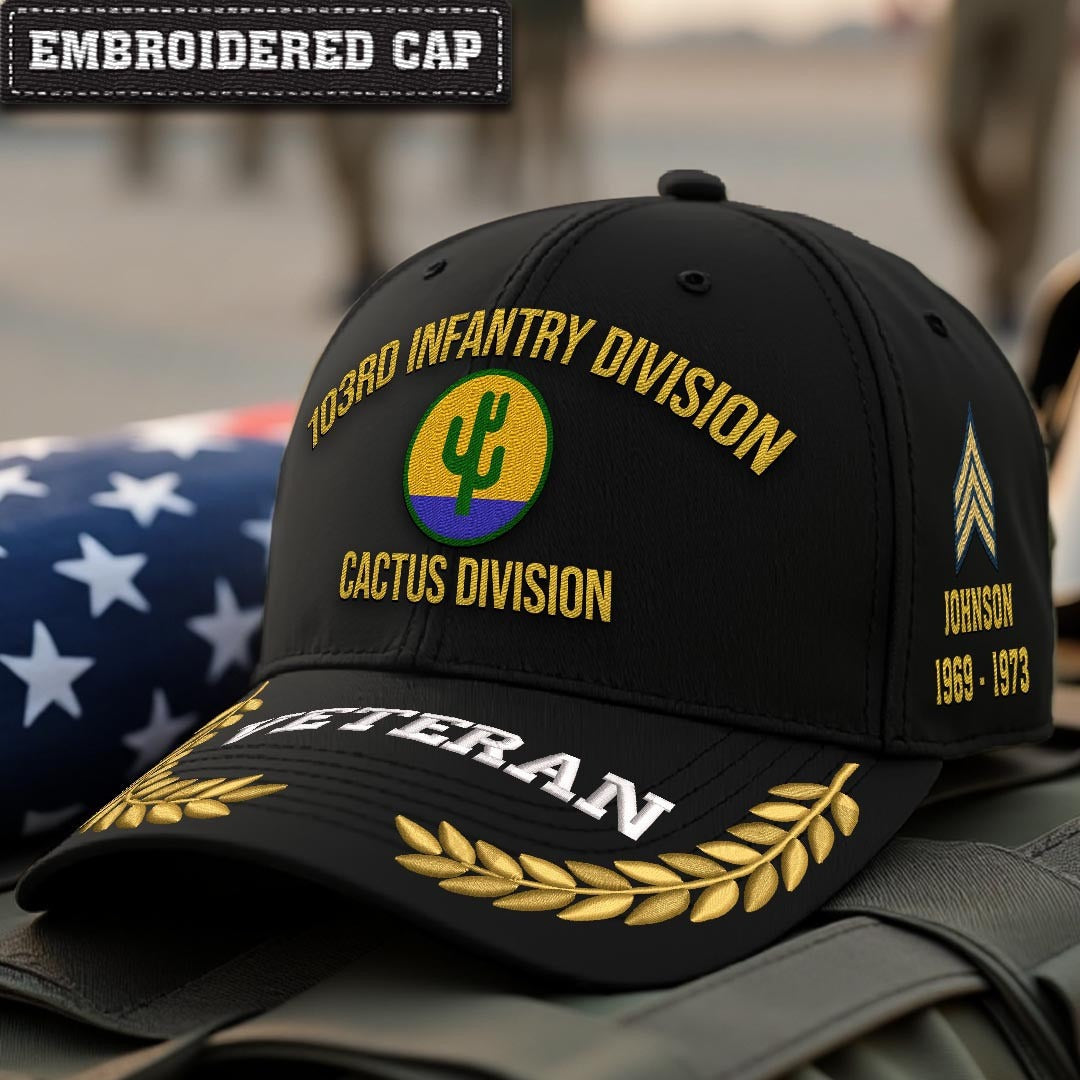 Cowgic U.S. Army 103rd Infantry Division Embroidered Classic Structured Cap - Embroidered Cap for Veterans