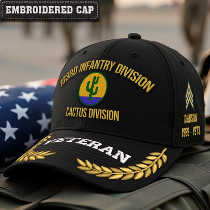 Cowgic U.S. Army 103rd Infantry Division Embroidered Classic Structured Cap - Embroidered Cap for Veterans