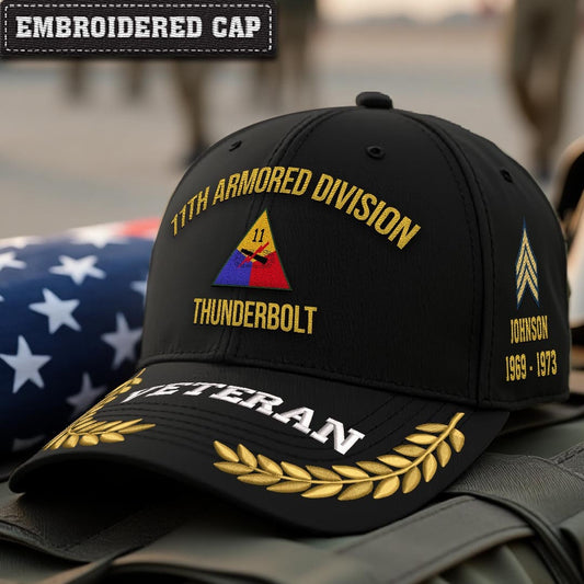 Cowgic U.S. Army 11th Armored Division Embroidered Classic Structured Cap - Embroidered Cap for Veterans