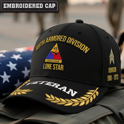 Cowgic U.S. Army 49th Armored Division Embroidered Classic Structured Cap - Embroidered Cap for Veterans