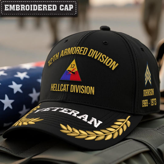 Cowgic U.S. Army 12th Armored Division Embroidered Classic Structured Cap - Embroidered Cap for Veterans