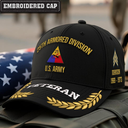 Cowgic U.S. Army 25th Armored Division Embroidered Classic Structured Cap - Embroidered Cap for Veterans