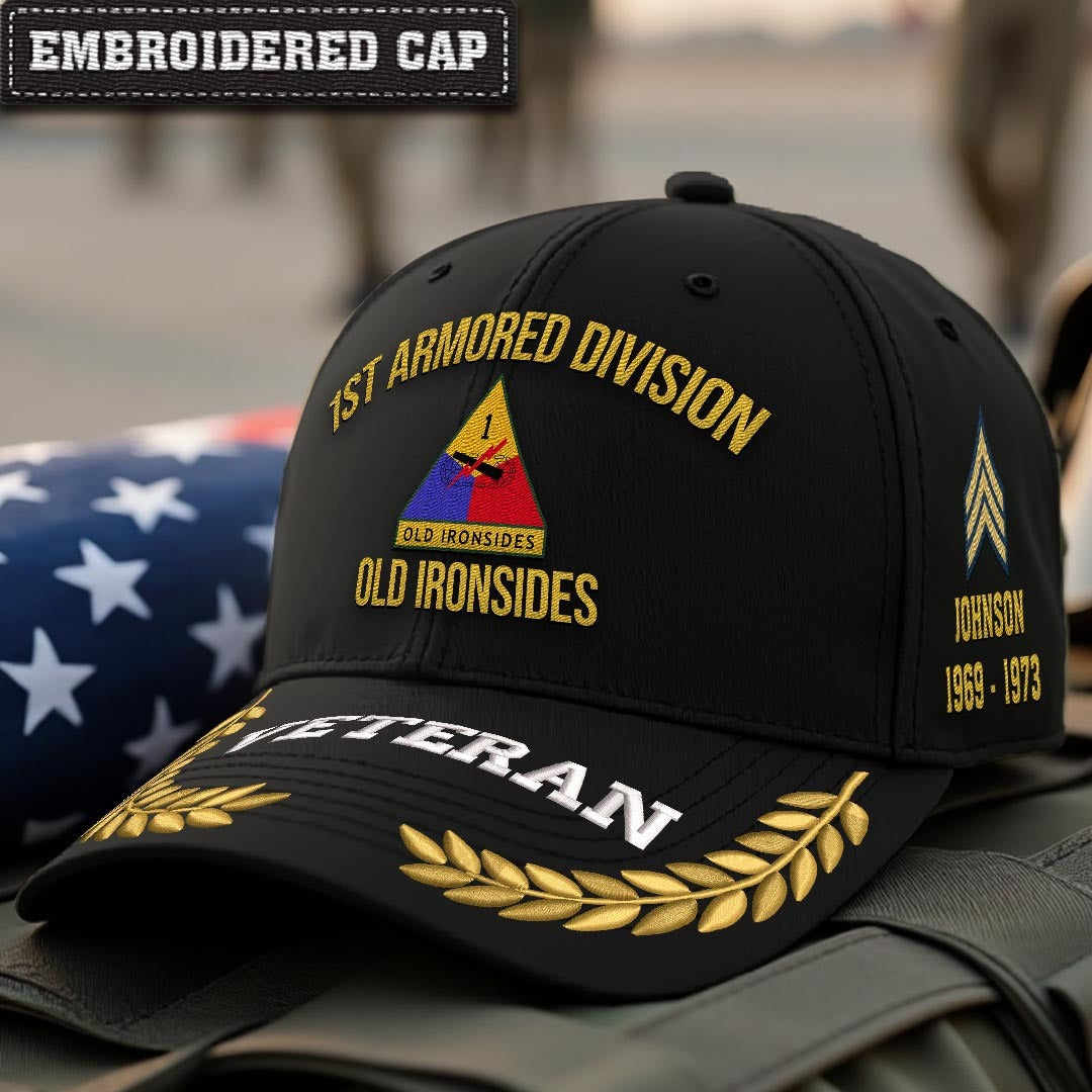 Cowgic U.S. Army 1st Armored Division Embroidered Classic Structured Cap - Embroidered Cap for Veterans