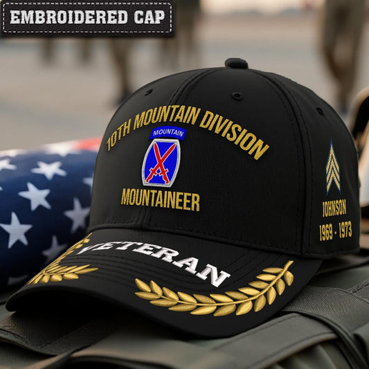 Cowgic U.S. Army 10th Mountain Division Embroidered Classic Structured Cap - Embroidered Cap for Veterans