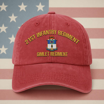 Cowgic U.S. Army 21st Infantry Regiment Vintage Washed Cap - Embroidered Distressed Dad Hat for Veterans