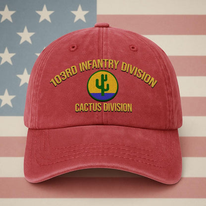 Cowgic U.S. Army 103rd Infantry Division Vintage Washed Cap - Embroidered Distressed Dad Hat for Veterans
