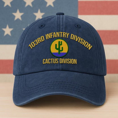 Cowgic U.S. Army 103rd Infantry Division Vintage Washed Cap - Embroidered Distressed Dad Hat for Veterans
