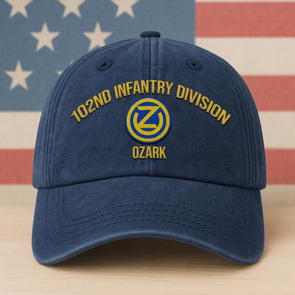 Cowgic U.S. Army 102nd Infantry Division Vintage Washed Cap - Embroidered Distressed Dad Hat for Veterans