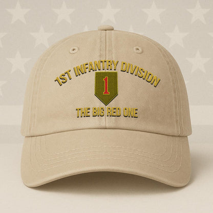 Cowgic U.S. Army 1st Infantry Division Vintage Washed Cap - Embroidered Distressed Dad Hat for Veterans