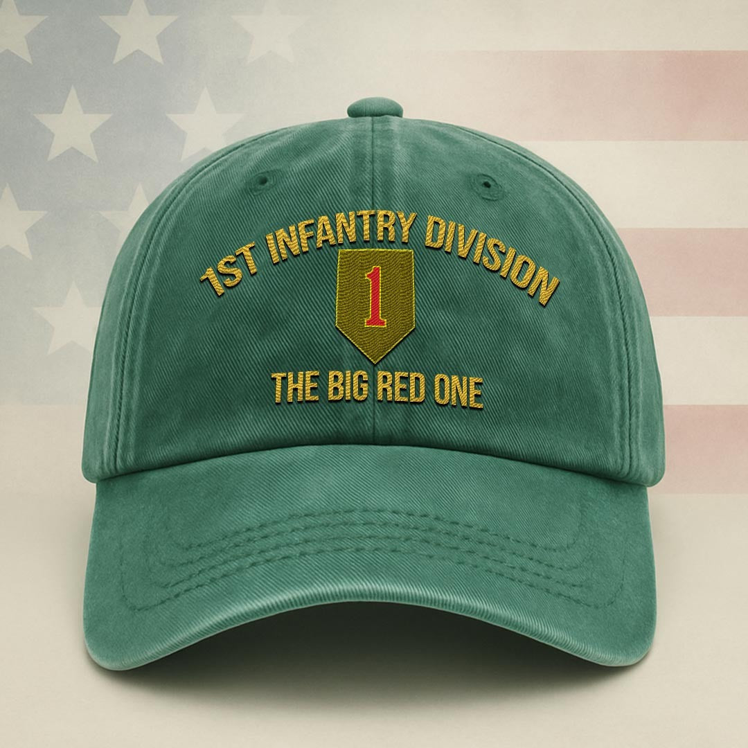 Cowgic U.S. Army 1st Infantry Division Vintage Washed Cap - Embroidered Distressed Dad Hat for Veterans
