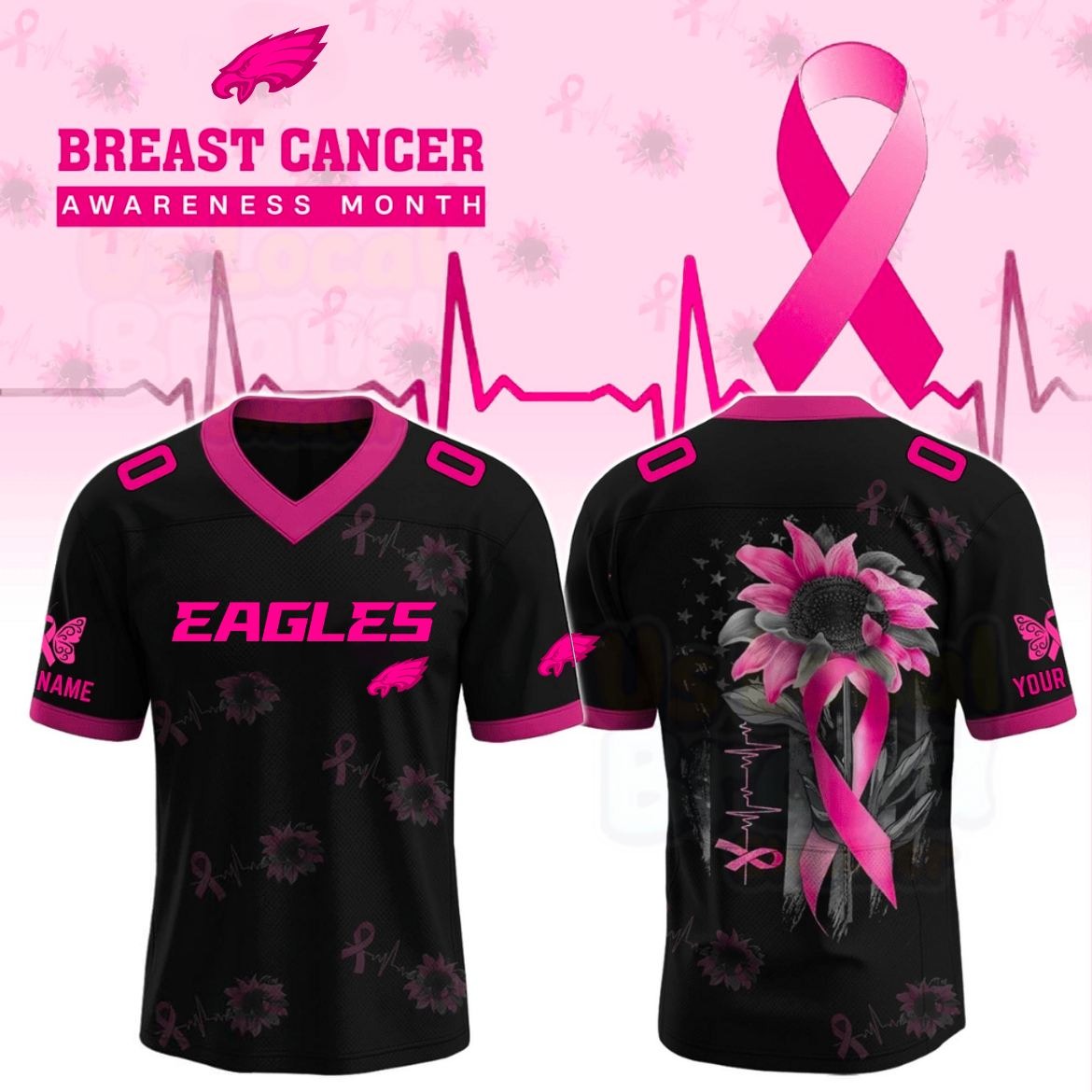 Philadelphia Eagles Breast Cancer Awareness Month Custom Name Jersey