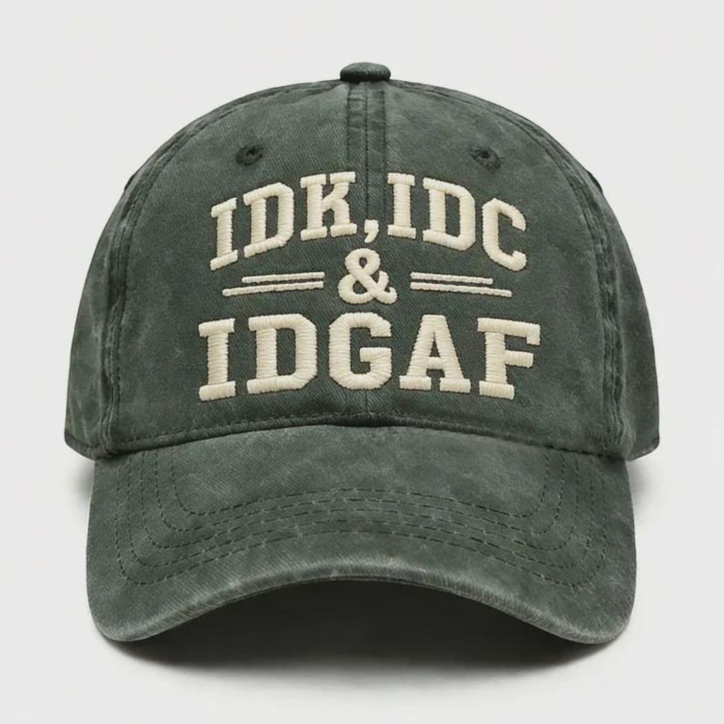IDK IDC IDGAF Hat, Funny Embroidered Cap, Vintage Washed Dad Hat, Sarcastic Baseball Cap, Funny Gift for Men Women, Casual Streetwear Hat