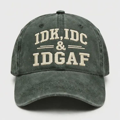 IDK IDC IDGAF Hat, Funny Embroidered Cap, Vintage Washed Dad Hat, Sarcastic Baseball Cap, Funny Gift for Men Women, Casual Streetwear Hat