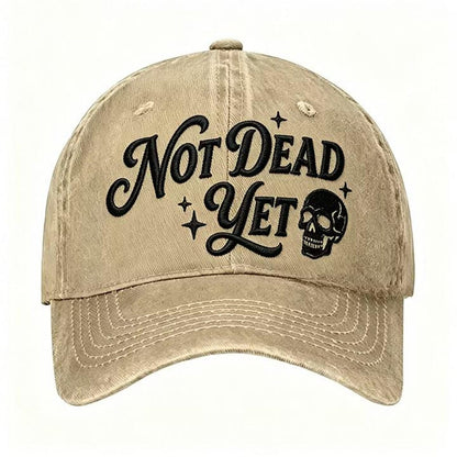 Not Dead Yet Hat, Funny Skull Embroidered Cap, Vintage Distressed Baseball Hat, Trendy Graphic Dad Cap, Gothic Aesthetic Hat, Funny Gift