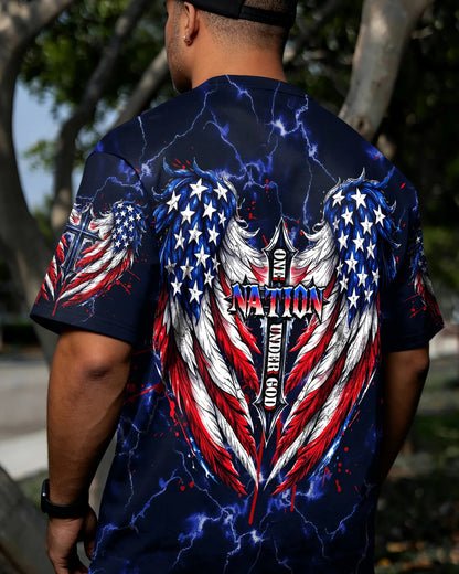 Cowgic One Nation Under God Cross Wings Men's All Over Print Shirt