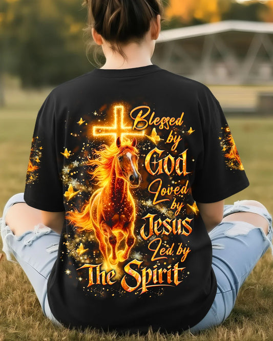 Cowgic Blessed By God Loved By Jesus Horse Women's All Over Print Shirt