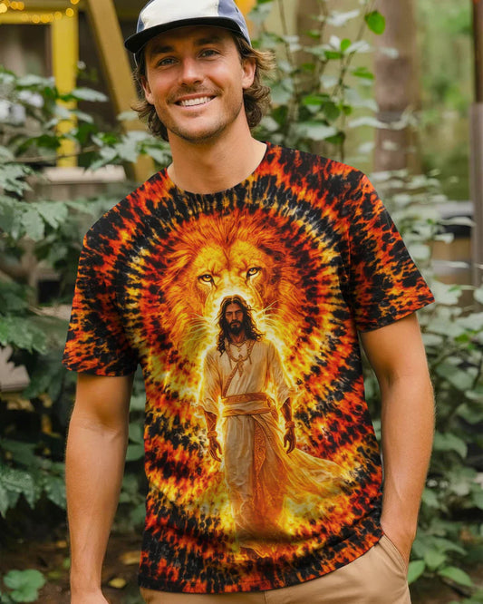 Cowgic Jesus And Lion Swirl Men's All Over Print Shirt