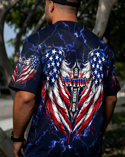 Cowgic One Nation Under God Cross Wings Men's All Over Print Shirt