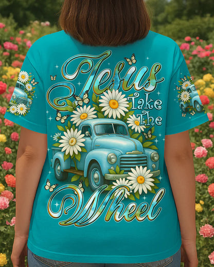 Cowgic Jesus Take The Wheel Daisies Women's All Over Print Shirt