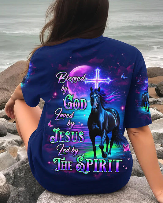Cowgic Blessed By God Loved By Jesus Horse Women's All Over Print Shirt